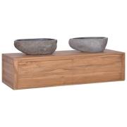 vidaXL Veggmontert baderomsskap 120x45x30 cm heltre teak