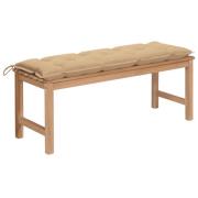 vidaXL Hagebenk med pute beige 120 cm heltre teak