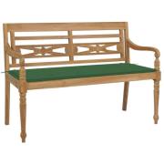 vidaXL Batavia benk med grønn pute 120 cm heltre teak