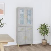 vidaXL Highboard betonggrå 69,5x34x180 cm konstruert tre