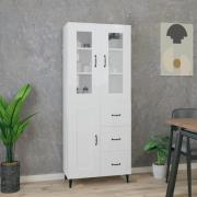 vidaXL Highboard høyglans hvit 69,5x34x180 cm konstruert tre