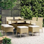 vidaXL Hagespisegruppe 9 deler polyrotting beige