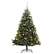 vidaXL Kunstig hengslet juletre med 300 LED og kulesett 210 cm