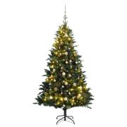 vidaXL Kunstig hengslet juletre med 300 LED og kulesett 180 cm