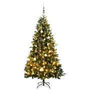 vidaXL Kunstig hengslet juletre med 300 LED og kulesett 210 cm