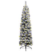 vidaXL Slankt forhåndsbelyst juletre med flokket snø grønn 150 cm PVC