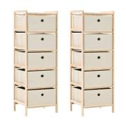 vidaXL Oppbevaringshyller 2 stk med 5 stoffkurver beige sedertre