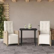 vidaXL Bistrosett 3 deler med puter beige polyrotting