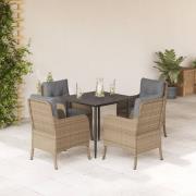 vidaXL Hagespisegruppe med puter 5 deler polyrotting beige