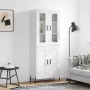 vidaXL Highboard høyglans hvit 69,5x34x180 cm konstruert tre