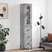 vidaXL Highboard betonggrå 34,5x34x180 cm konstruert tre