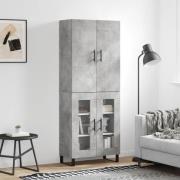 vidaXL Highboard betonggrå 69,5x34x180 cm konstruert tre