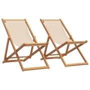 vidaXL Sammenleggbare strandstoler 2 stk beige stoff og heltre