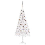 vidaXL Kunstig hjørnejuletre med LED og kulesett hvit 180 cm PVC