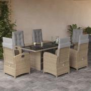 vidaXL Hagespisegruppe med puter 7 deler polyrotting beige