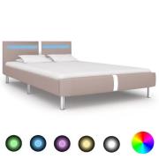 vidaXL Sengeramme med LED cappuccino kunstig skinn 135x190 cm