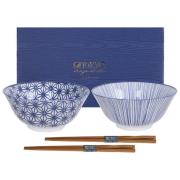 Tokyo Design Studio Nippon Blue skålsett med spisepinner