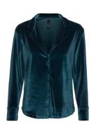 Jacket Ls Shiny Velours Piping Topp Blue Hunkemöller