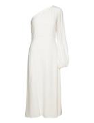 Long Midi Length 1-Shoulder Dress Knelang Kjole White IVY OAK