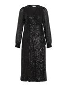 Vimaia Ls Sequin Midi Wrap Dress/Dc Knelang Kjole Black Vila