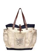 Leather-Trim Canvas Tote Shopper Veske Cream Polo Ralph Lauren