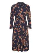 Floral Surplice Crepe Midi Dress Knelang Kjole Navy Lauren Ralph Laure...