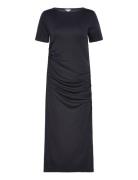 Slash Nk Rouched Midi Dress Ss Knelang Kjole Black Tommy Hilfiger