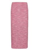 Houndstooth Tweed Skirt Knelangt Skjørt Pink Mango