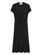 Lucie V-Neck Short Sleeve Midi Dres Knelang Kjole Black Minus