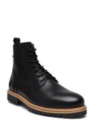 Biasim Lace Up Boot Leather Støvletter Med Snøring Black Bianco