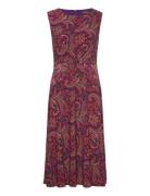 Paisley Twist-Front Jersey Dress Knelang Kjole Red Lauren Ralph Lauren