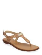 Mk Plate Thong Flate Sandaler Beige Michael Kors