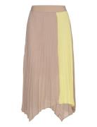 D6Faraway Colourblock Skirt Knelangt Skjørt Beige Dante6