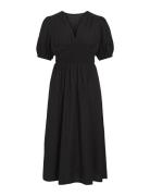 Vikansa 2/4 V-Neck Midi Smock Dress/Ka Knelang Kjole Black Vila