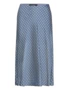 Polka-Dot Satin Charmeuse Midi Skirt Knelangt Skjørt Blue Lauren Ralph...