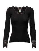 Rwbenita Ls O-Neck Lace T-Shirt Tops T-shirts & Tops Long-sleeved Blac...