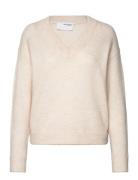 Slfmaline Ls Knit V-Neck Noos Tops Knitwear Jumpers Beige Selected Fem...