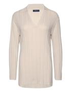 Rib Knit Open Collar Tops Knitwear Jumpers Beige GANT