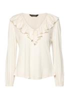 Ruffle-Trim Jersey Tie-Neck Top Tops T-shirts & Tops Long-sleeved Crea...