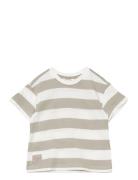 Striped T-Shirt With Drawing Tops T-shirts Short-sleeved Beige Mango