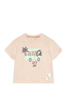 Printed Cotton-Blend T-Shirt Tops T-shirts Short-sleeved Beige Mango