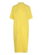 Crinckle Pop Canaria Dress Aop Knelang Kjole Yellow Mads Nørgaard