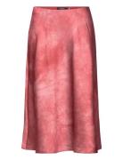 Tie-Dye-Print Satin Skirt Knelangt Skjørt Red Lauren Ralph Lauren