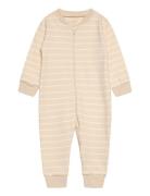 Nightsuit W.zipper Pyjamas Sie Jumpsuit Beige Fixoni