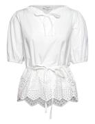 Cotton Blouse W/ Embroidery Tops Blouses Short-sleeved White Rosemunde