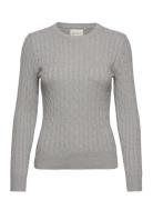 Stretch Cotton Cable C-Neck Tops Knitwear Jumpers Grey GANT