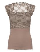 Silk T-Shirt W/ Lace Tops T-shirts & Tops Sleeveless Brown Rosemunde