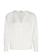 Rwb Stitch V-Neck Ls Blouse Tops Blouses Long-sleeved White Tommy Hilf...