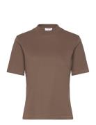 Mock Neck Tee Tops T-shirts & Tops Short-sleeved Brown Filippa K