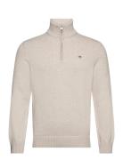 Casual Cotton Half Zip Tops Knitwear Half Zip Jumpers Cream GANT